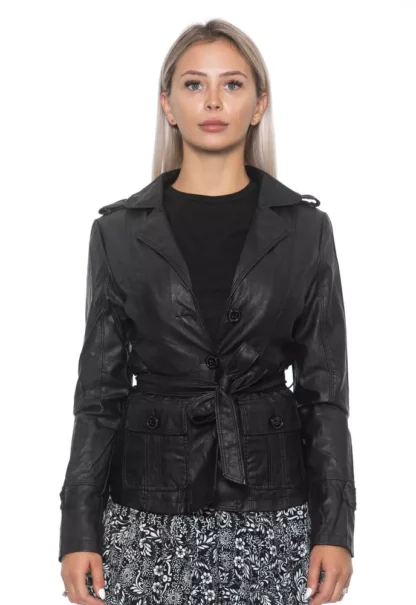 Sandro Ferrone - Black Polyurethane Women Jacket