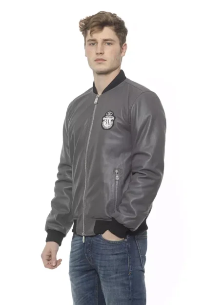 Billionaire Italian Couture - Gray Leather Men's Bomber Jacket