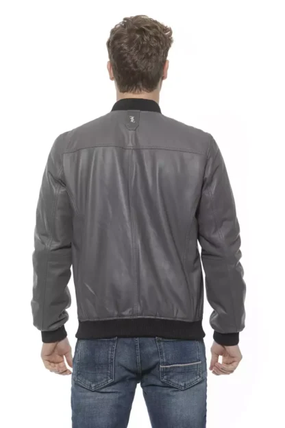 Billionaire Italian Couture - Gray Leather Men's Bomber Jacket