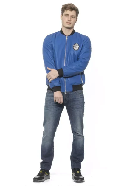 Billionaire Italian Couture - Blue Leather Men Bomber