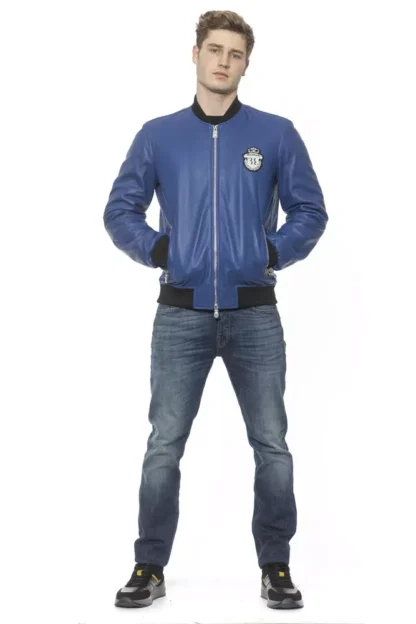 Billionaire Italian Couture - Blue Leather Men's Bomber Jacket