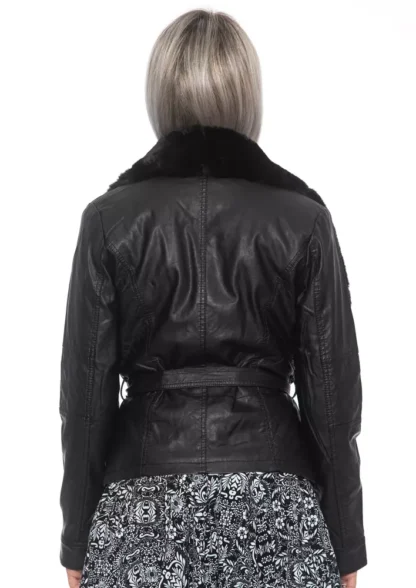 Sandro Ferrone - Black Polyurethane Women Jacket