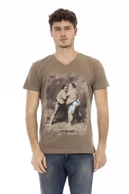 Trussardi Action - Brown Cotton Men's V-Neck T-Shirt