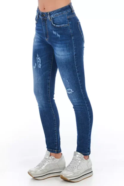 Frankie Morello - Chic Worn Wash Denim Jeans for Sophisticated Style