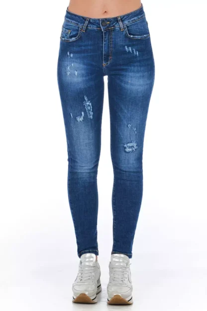 Frankie Morello - Chic Worn Wash Denim Jeans for Sophisticated Style