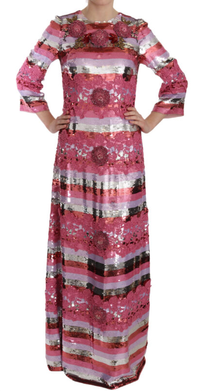 Dolce & Gabbana - Opulent Pink Sequined Floor-Length Dress