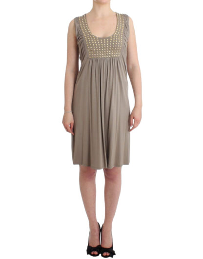 Roccobarocco - Studded Sheath Knee-Length Dress in Beige