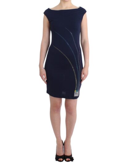 Roccobarocco - Elegant Sapphire Sheath Dress with Rhinestone Detail