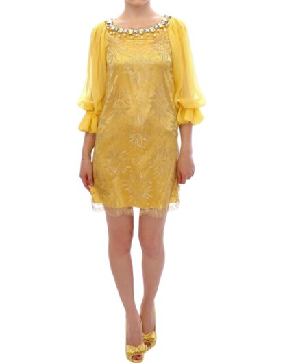 Dolce & Gabbana - Yellow Lace Crystal Embellished Mini Dress