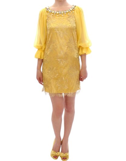 Dolce & Gabbana - Yellow Lace Crystal Embellished Mini Dress