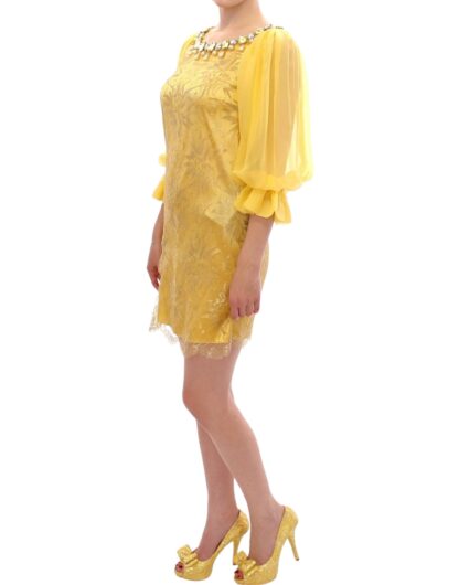 Dolce & Gabbana - Yellow Lace Crystal Embellished Mini Dress