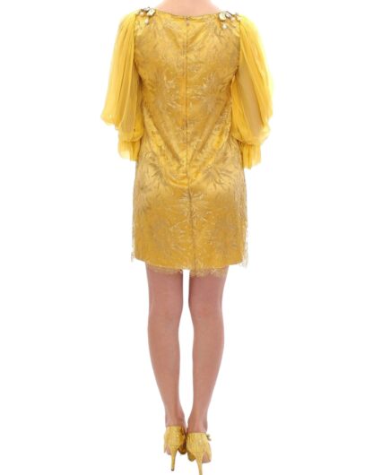 Dolce & Gabbana - Yellow Lace Crystal Embellished Mini Dress