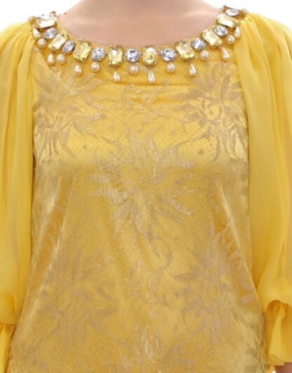 Dolce & Gabbana - Yellow Lace Crystal Embellished Mini Dress