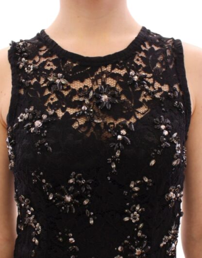 Dolce & Gabbana - Elegant Black Floral Lace Crystal Dress