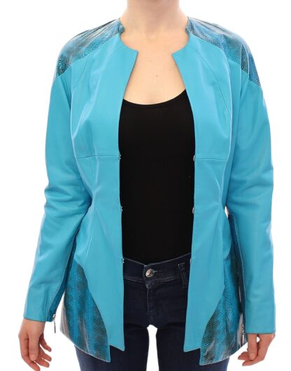 Vladimiro Gioia - Exquisite Blue Leather Jacket with Snake Print Detail