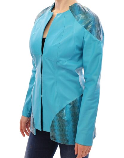 Vladimiro Gioia - Exquisite Blue Leather Jacket with Snake Print Detail