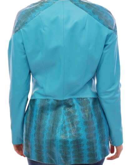 Vladimiro Gioia - Exquisite Blue Leather Jacket with Snake Print Detail