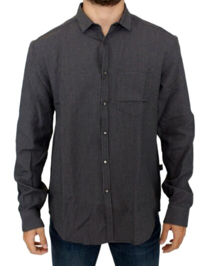 Costume National - Chic Gray Checked Casual Linen Blend Shirt