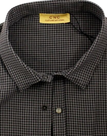 Costume National - Chic Gray Checked Casual Linen Blend Shirt