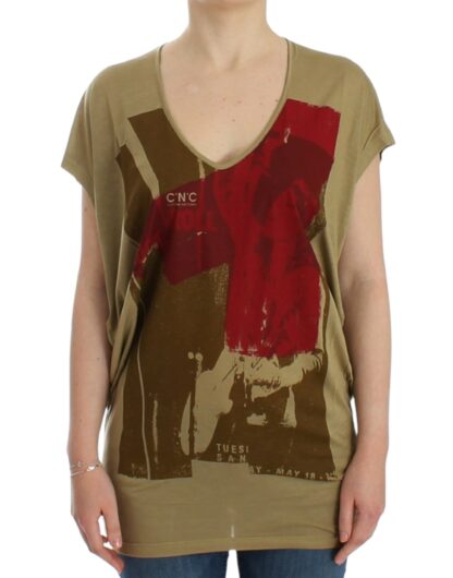 Costume National - Chic Green Multicolor Print V-Neck Tee