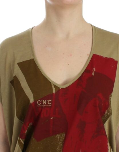 Costume National - Chic Green Multicolor Print V-Neck Tee