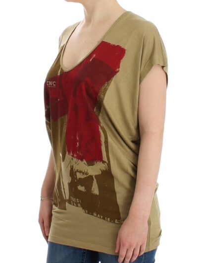 Costume National - Chic Green Multicolor Print V-Neck Tee