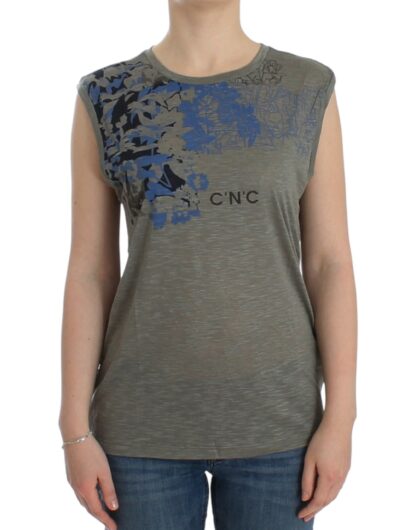 Costume National - Chic Sleeveless Gray Top with Blue Detailing