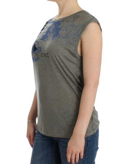 Costume National - Chic Sleeveless Gray Top with Blue Detailing