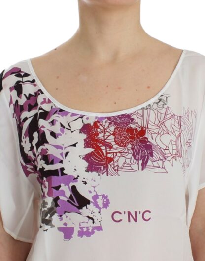 Costume National - Chic White V-Neck Motive Print Tee