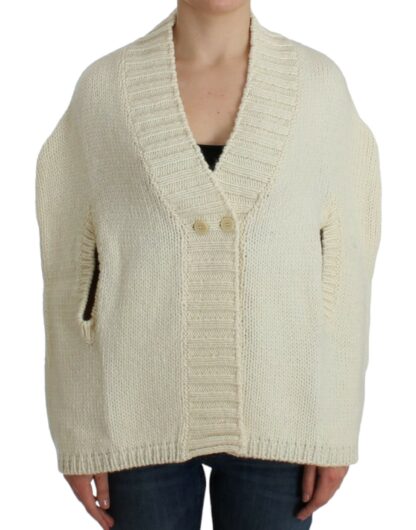 Costume National - Elegant White Knitted Cape-Cardigan Hybrid