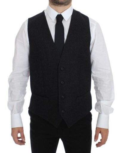 Dolce & Gabbana - Elegant Gray Striped Wool Dress Vest