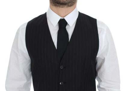 Dolce & Gabbana - Chic Black Striped Wool Silk Dress Vest