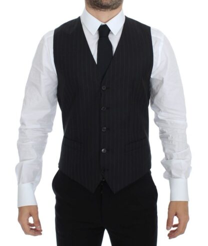 Dolce & Gabbana - Chic Black Striped Wool Silk Dress Vest