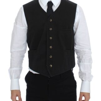 Dolce & Gabbana - Chic Black Striped Wool Silk Dress Vest