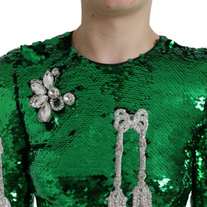 Dolce & Gabbana - Elegant Below Knee Green Embroidered Dress