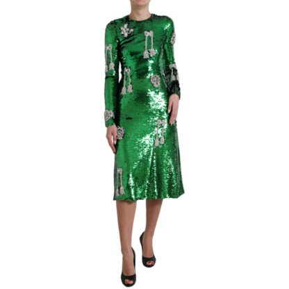 Dolce & Gabbana - Elegant Below Knee Green Embroidered Dress