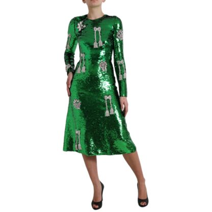 Dolce & Gabbana - Elegant Below Knee Green Embroidered Dress