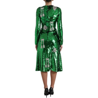 Dolce & Gabbana - Elegant Below Knee Green Embroidered Dress