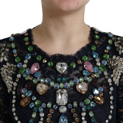 Dolce & Gabbana - Crystal Embellished Navy Blue Flare Dress