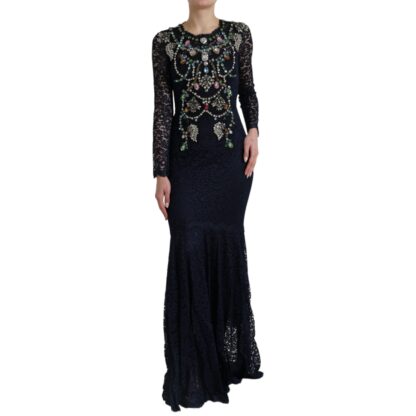 Dolce & Gabbana - Crystal Embellished Navy Blue Flare Dress