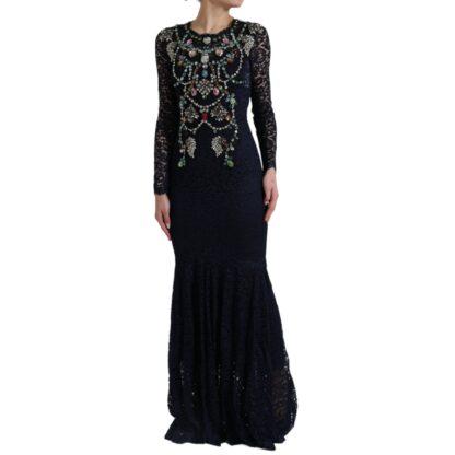 Dolce & Gabbana - Crystal Embellished Navy Blue Flare Dress