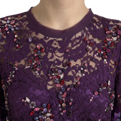 Dolce & Gabbana - Elegant Purple Floral Lace Crystal Dress