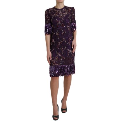 Dolce & Gabbana - Elegant Purple Floral Lace Crystal Dress