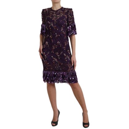 Dolce & Gabbana - Elegant Purple Floral Lace Crystal Dress