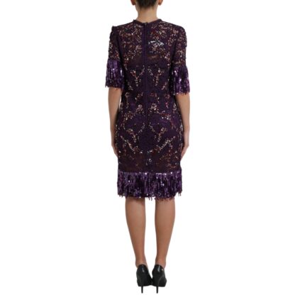 Dolce & Gabbana - Elegant Purple Floral Lace Crystal Dress