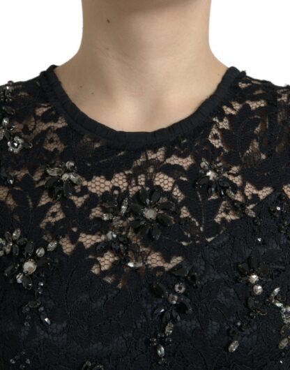 Dolce & Gabbana - Exquisite Black Floral Lace Crystal Sheath Dress