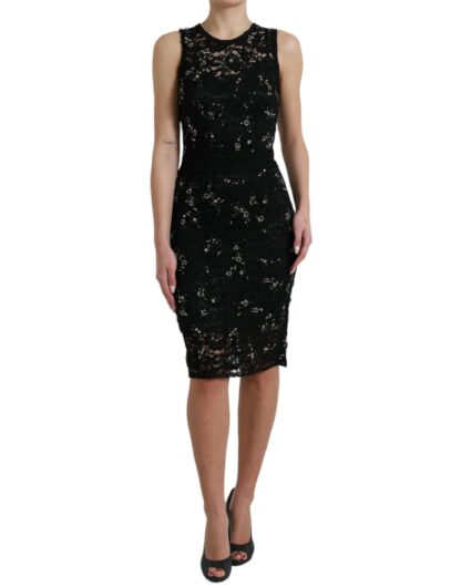 Dolce & Gabbana - Exquisite Black Floral Lace Crystal Sheath Dress