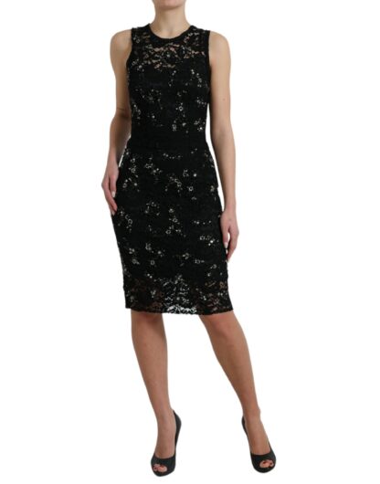 Dolce & Gabbana - Exquisite Black Floral Lace Crystal Sheath Dress