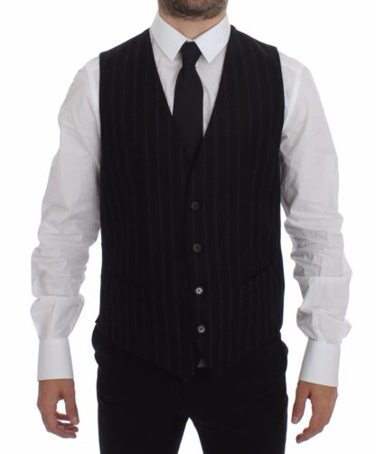 Dolce & Gabbana - Elegant Black Striped Single Breasted Dress Vest