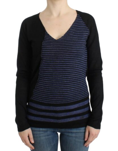 Costume National - Chic Striped V-Neck Wool Blend Sweater